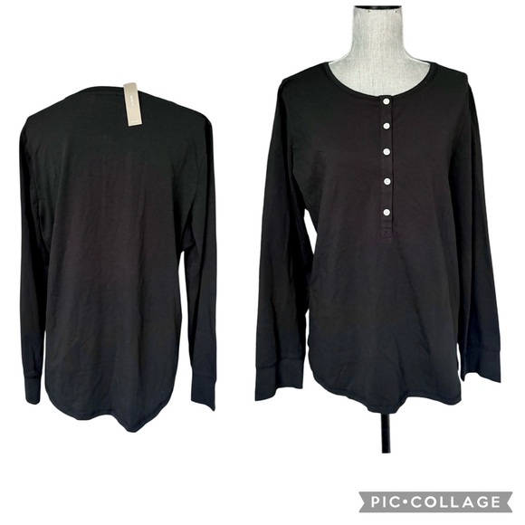 NEW J. CREW HENLEY IN DREAMY COTTON BLACK - Picture 2 of 4